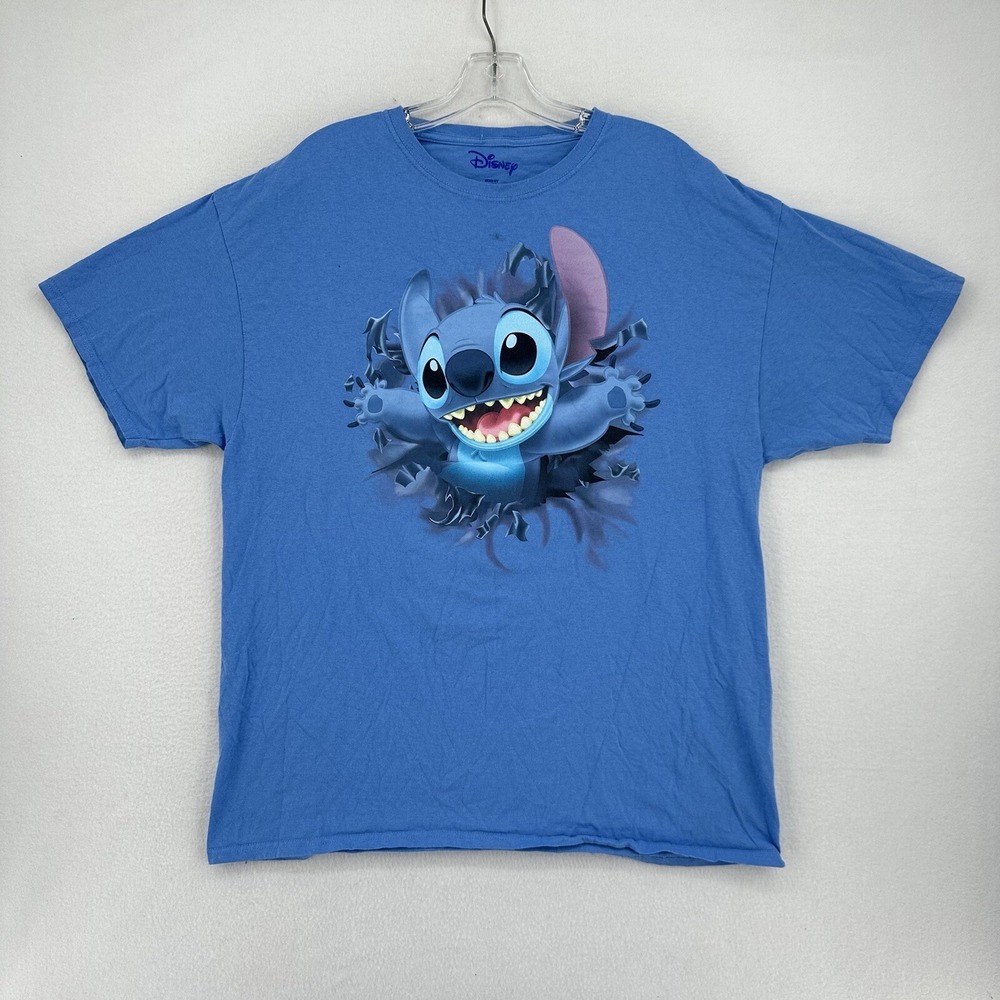 Disney Lilo & Stitch Bursting Through Graphic T Shirt Adult Size XL Blue